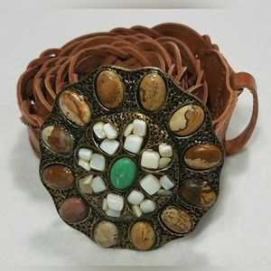 Woven CAbi Brown Belt Size L Stone Embellished